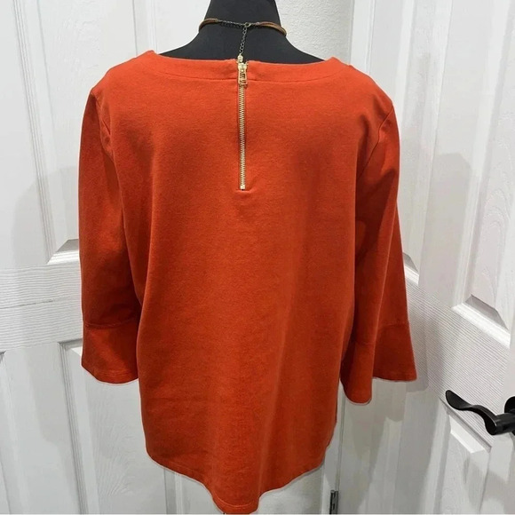 Kim Rogers shirt orange, plus sized,flared 3/4 sleeve, exposed zip back closure - Picture 3 of 9